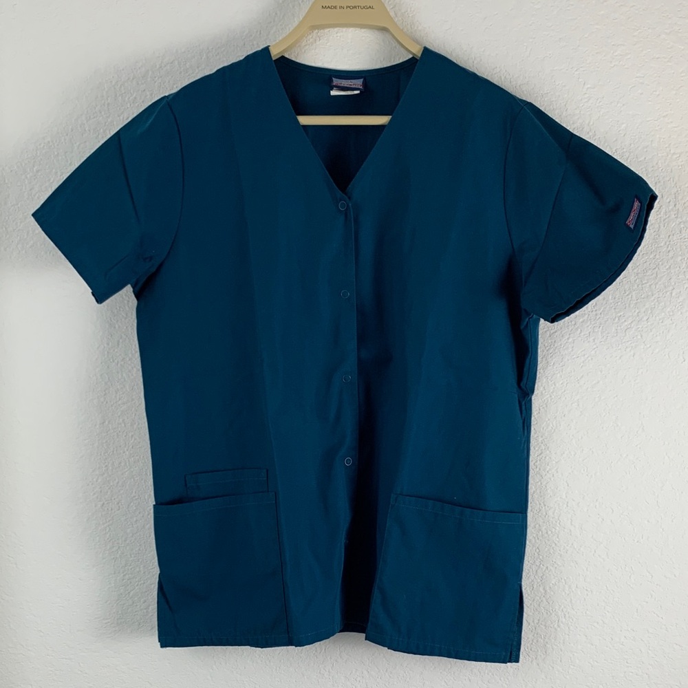 Cherokee Women's Carribean Blue Button-Down Scrubs Top